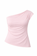 Blusa Um Ombro Drapeada Barra Assimétrica