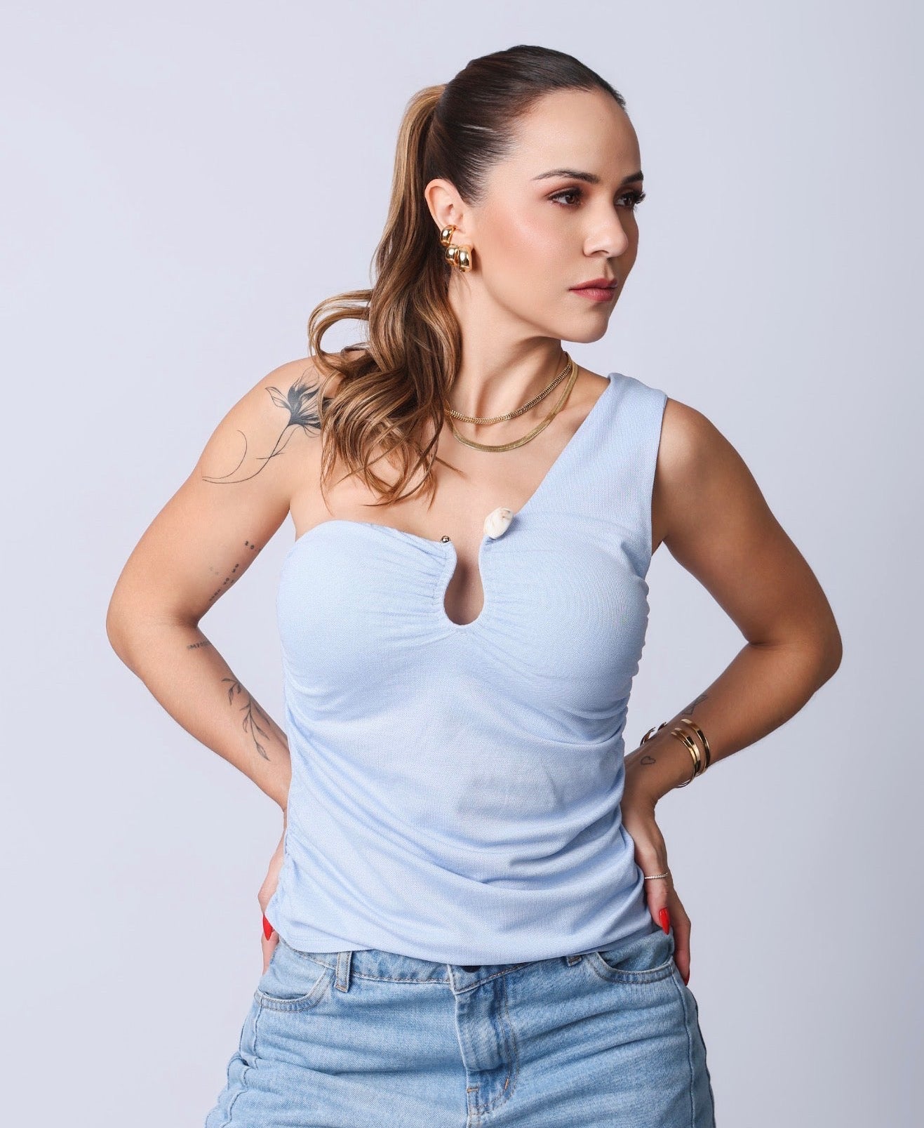 Nula Manga com Pedra - Azul claro