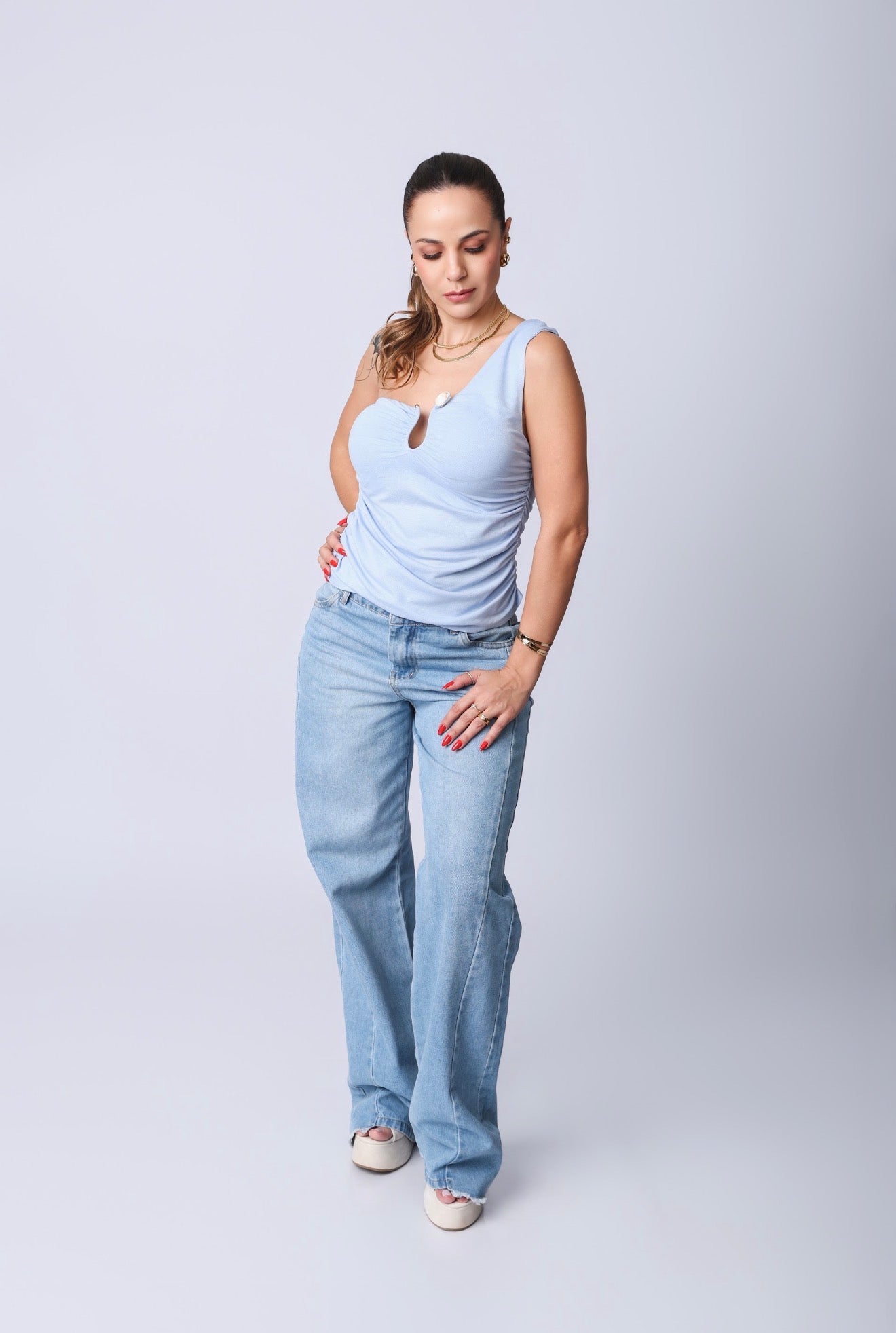 Nula Manga com Pedra - Azul claro