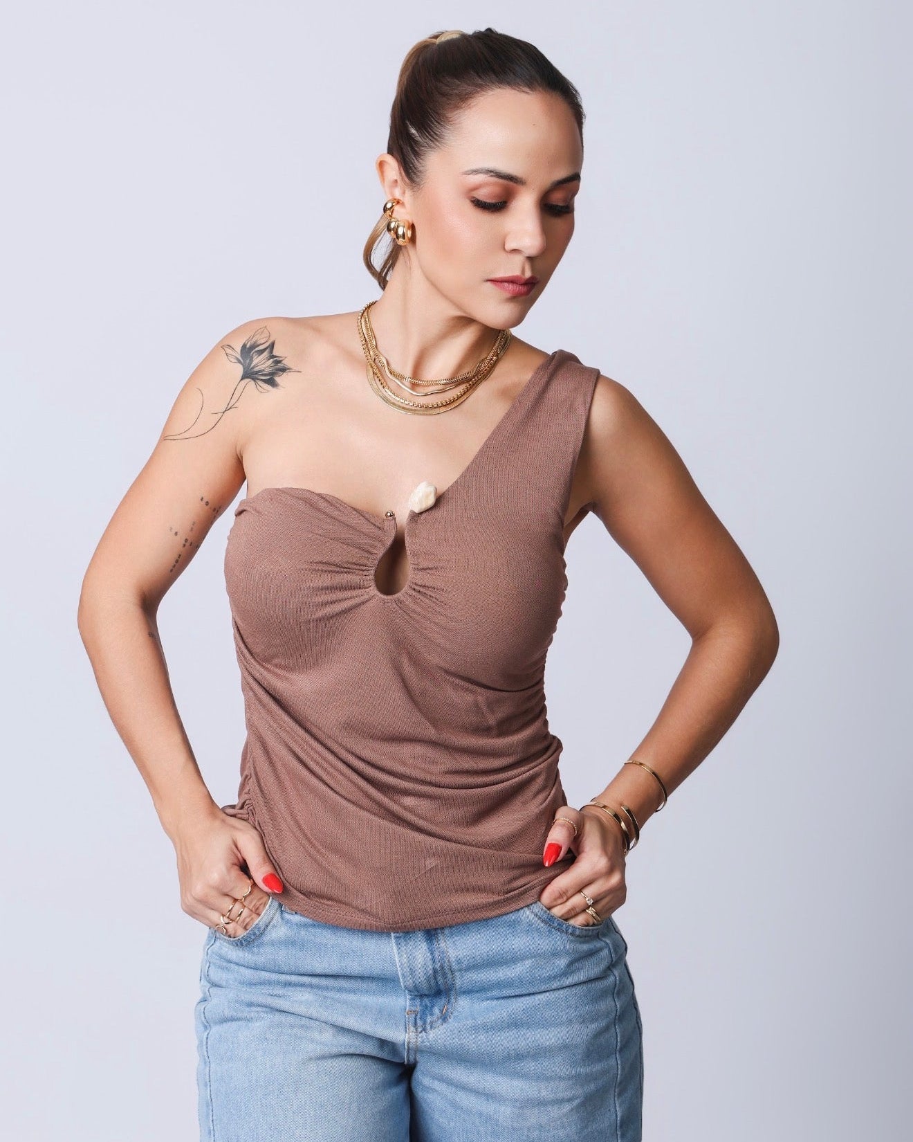 Nula Manga com Pedra - Mocha mousse