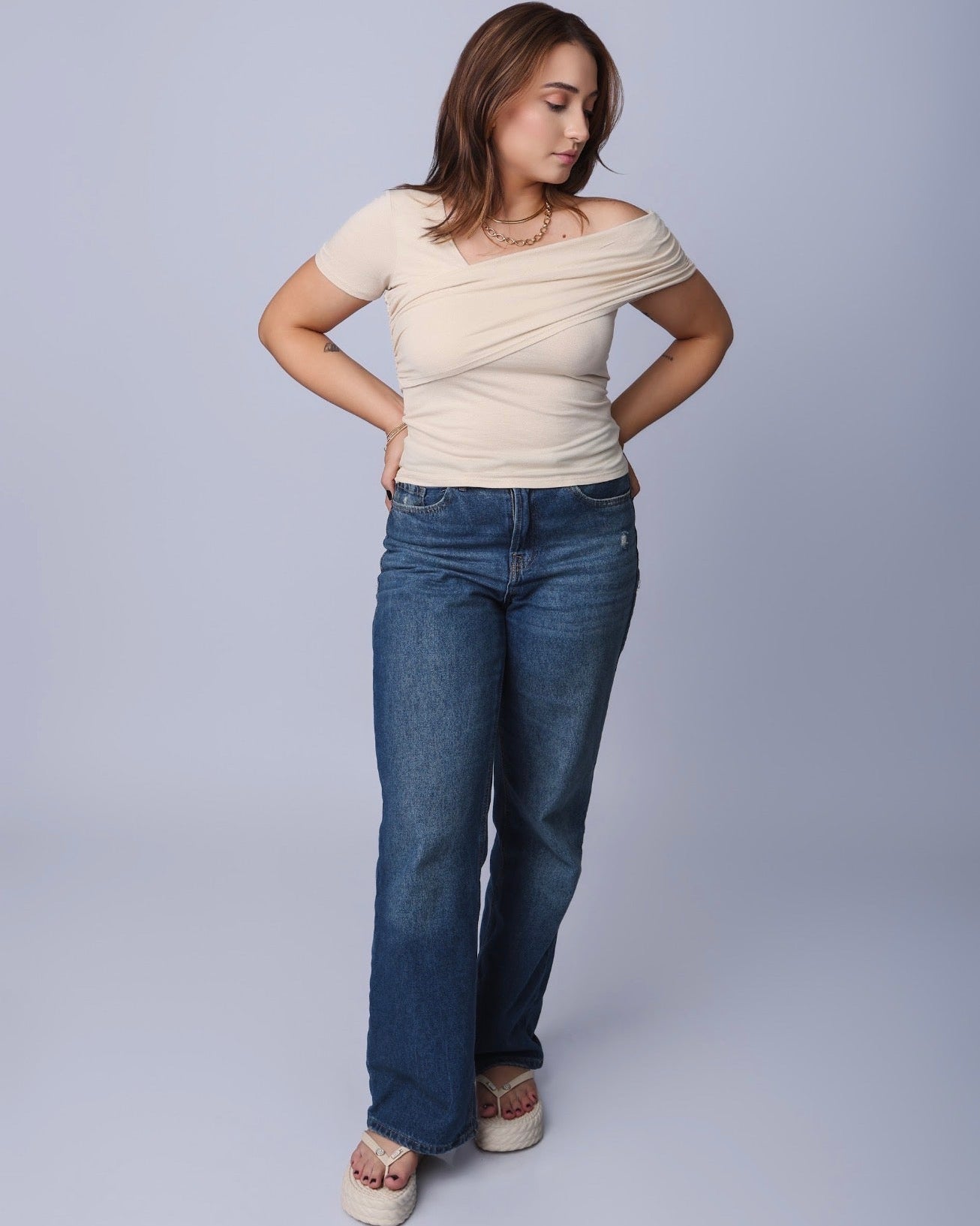 Blusa Assimétrica Drapeada - Bege