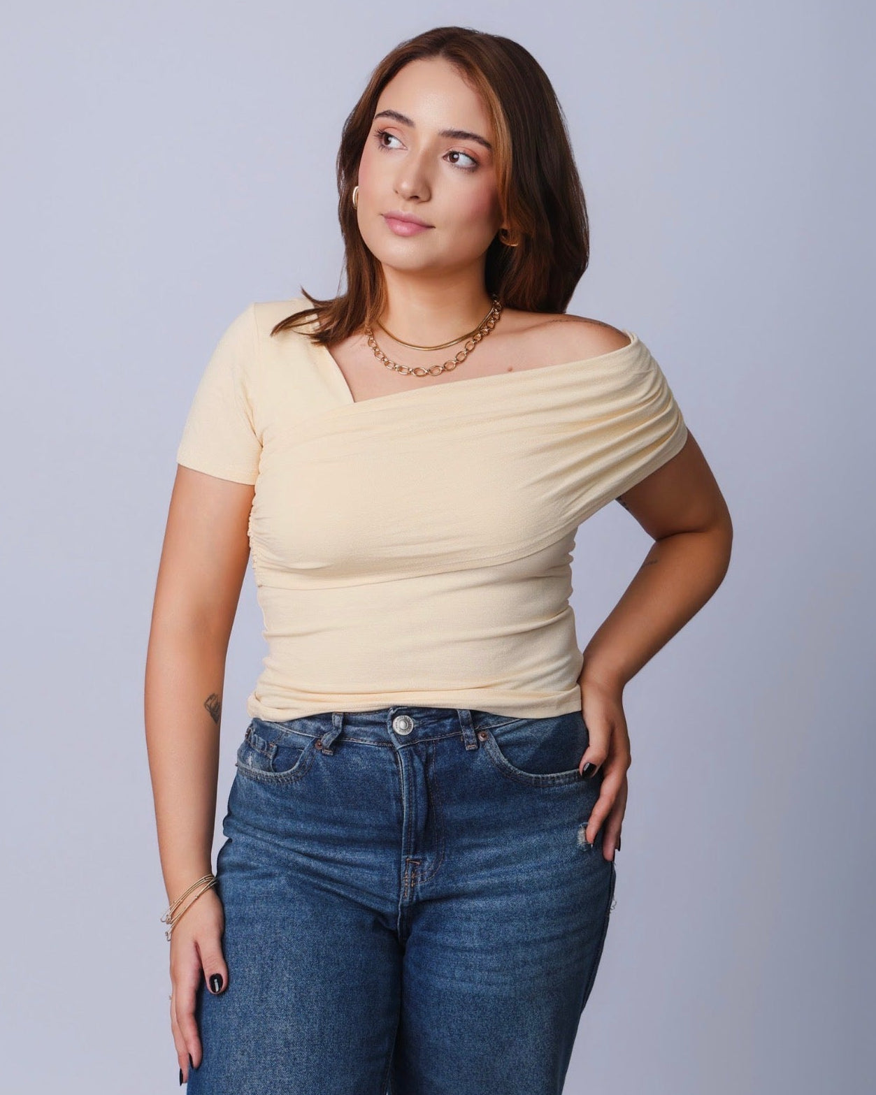 Blusa Assimétrica Drapeada - Amarela