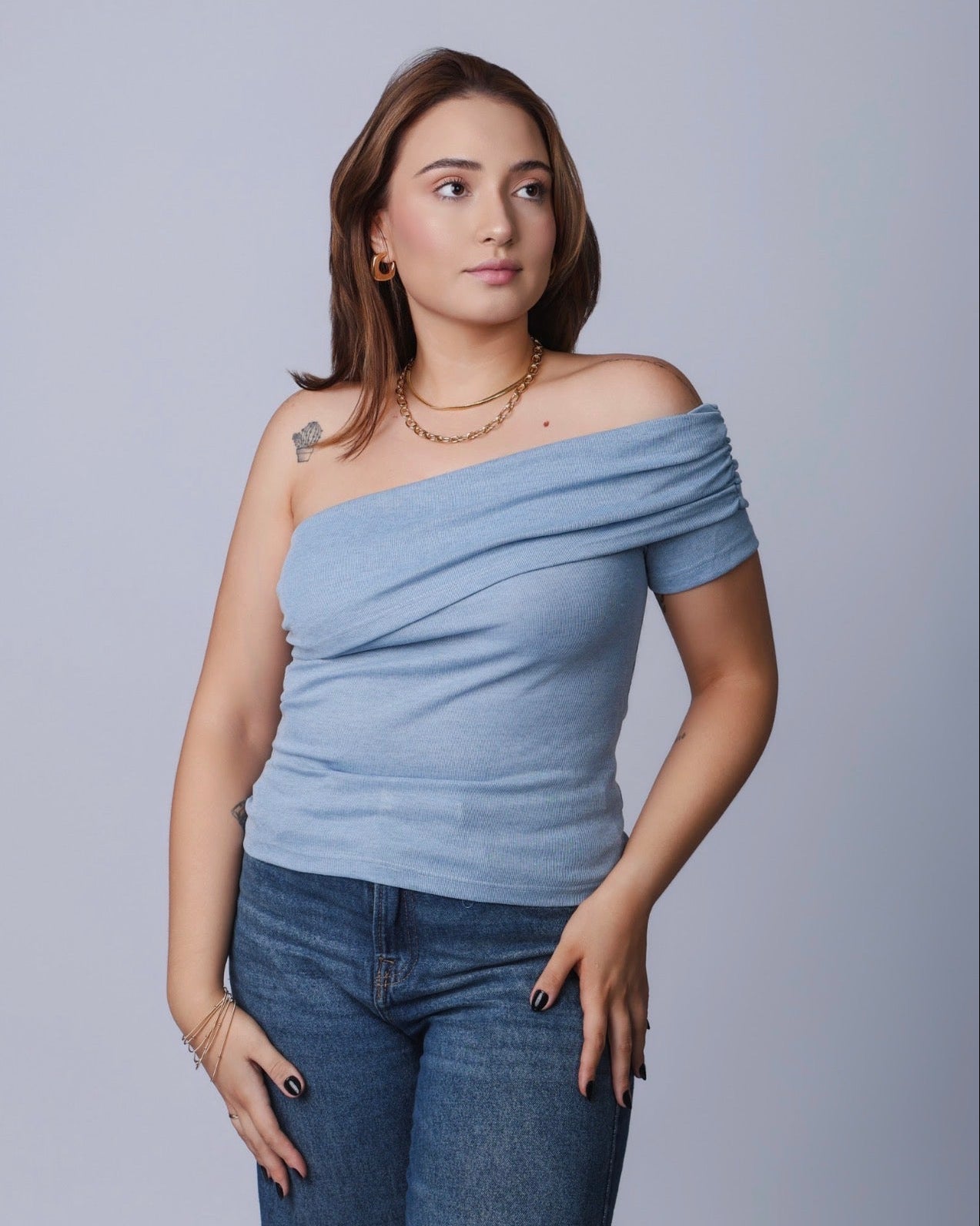 Blusa Assimétrica Um Ombro - Azul claro