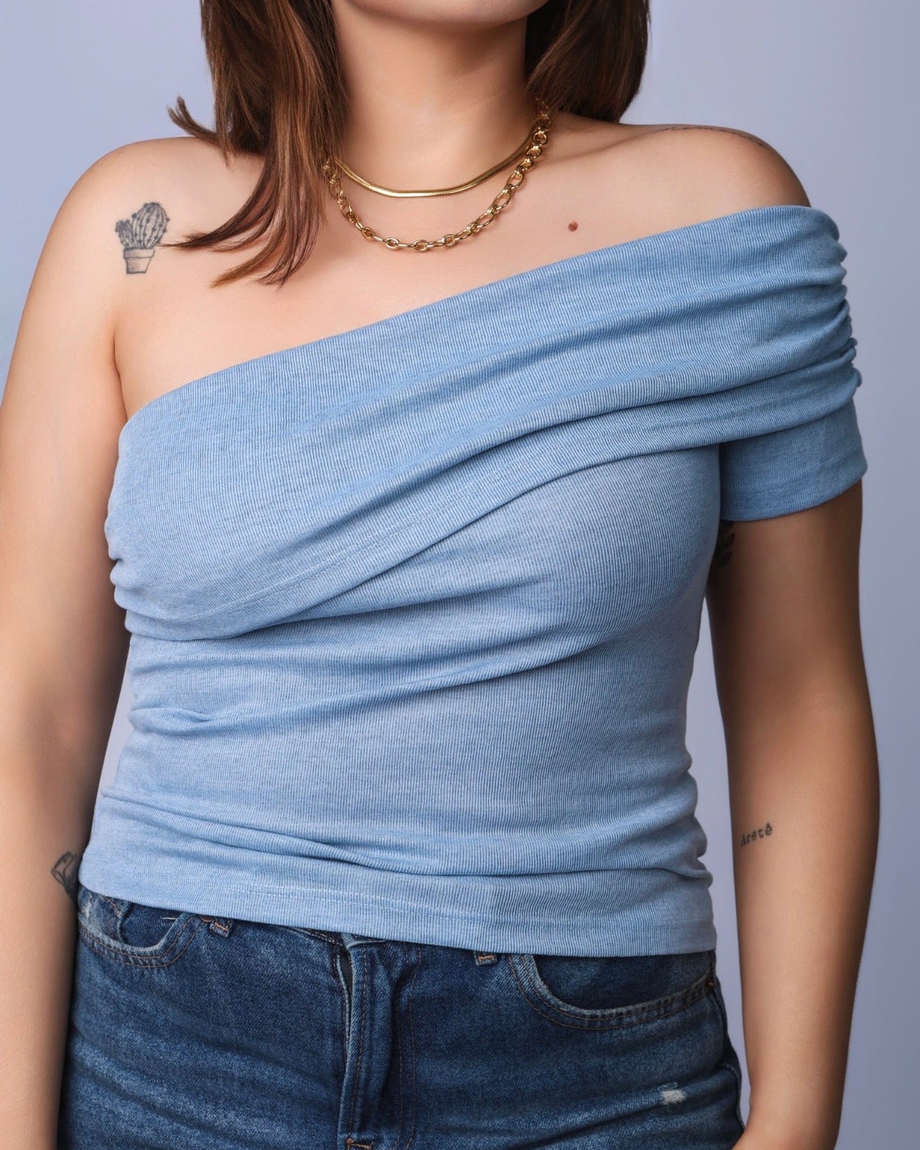 Blusa Assimétrica Um Ombro - Azul claro